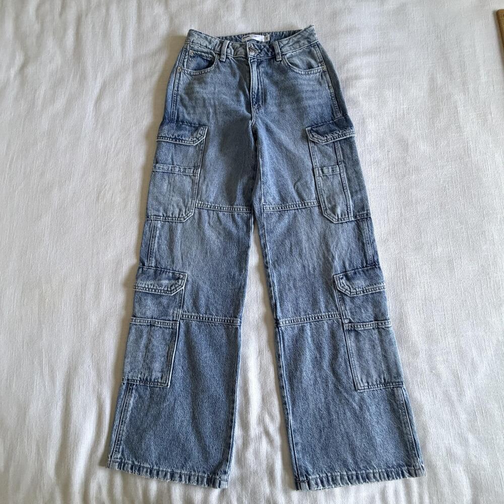 Garage Jeans Juniors 1/25 Streetwear High Rise Cargo Wide Leg Denim Pants
